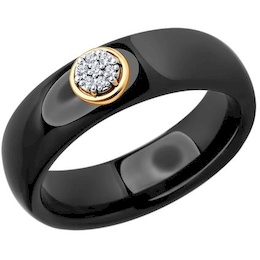Кольцо из золота с родированием с бриллиантами и керамической вставкой 6015106