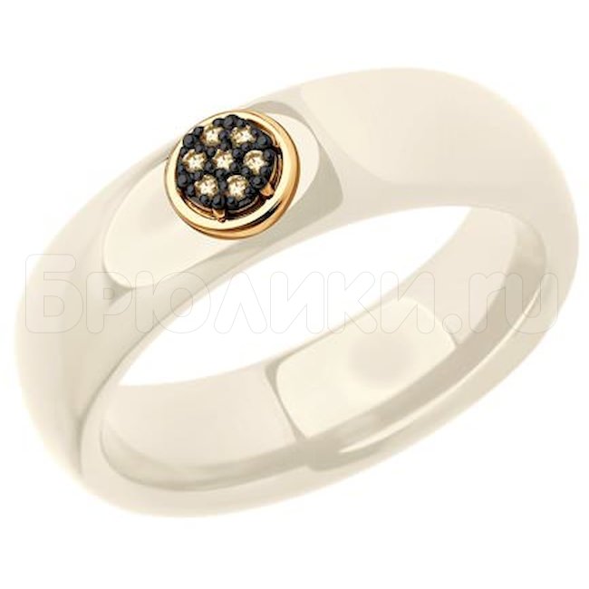 Кольцо из золота с родированием с бриллиантами и керамической вставкой 6015107
