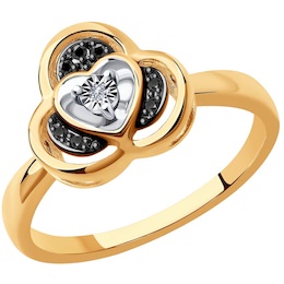 Кольцо из комбинированного золота с родированием с бриллиантом и бриллиантами 7010079