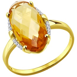Кольцо из желтого золота с цитрином и фианитами 714037-2