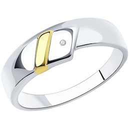 Кольцо из золочёного серебра с родированием и золочением с бриллиантом 87010037