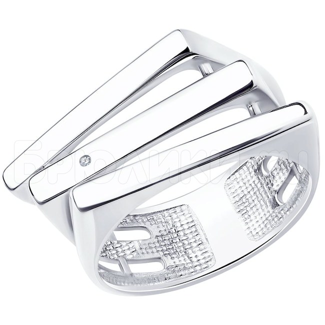 Кольцо из серебра с родированием с бриллиантом 87010049