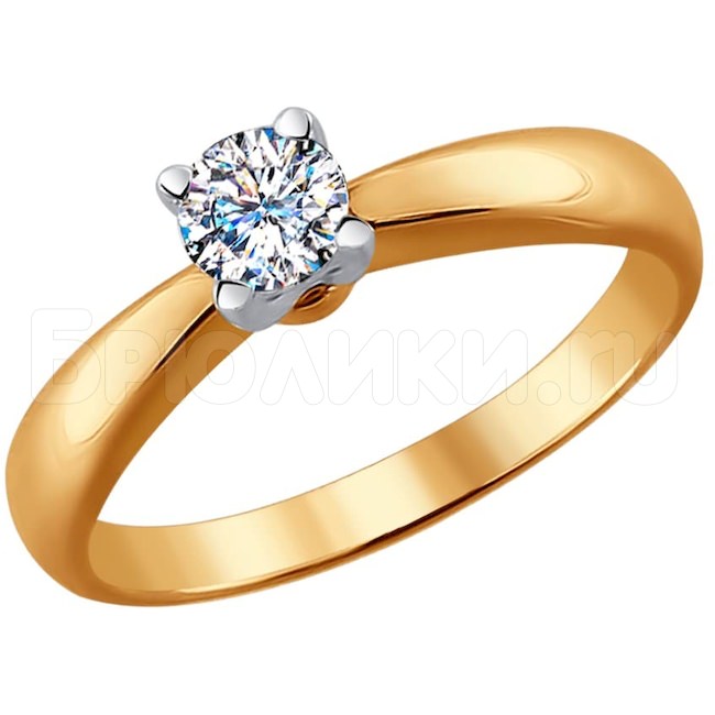 Кольцо из комбинированного золота с бриллиантом 9010040-37