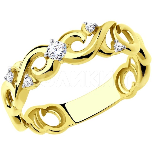 Кольцо из желтого золота с родированием с фианитами 018604-2
