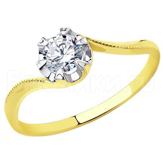 Кольцо из желтого золота с фианитом 018811-2