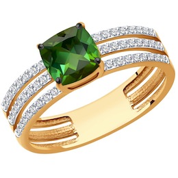Кольцо из золота с бриллиантами и турмалином 6014214