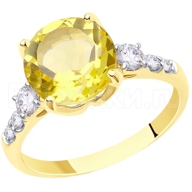 Кольцо из желтого золота с кварцем и Swarovski Zirconia 716632-2