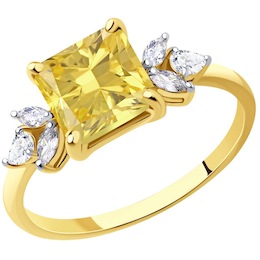 Кольцо из желтого золота с кварцем и Swarovski Zirconia 716633-2