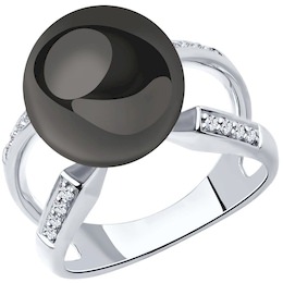 Кольцо из белого золота с бриллиантами и жемчугом 8010076-3