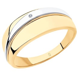 Кольцо из золочёного серебра с бриллиантом 87010077