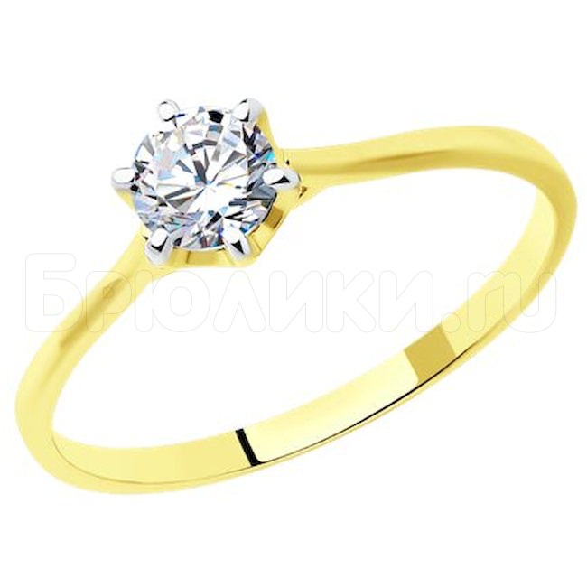 Кольцо из желтого золота с фианитом 019083-2