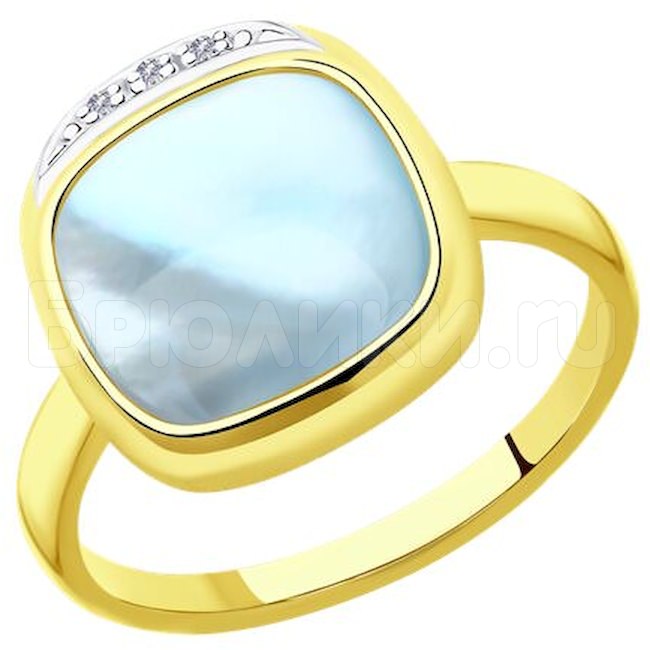 Кольцо из желтого золота с бриллиантами и перламутром 1011901-6-2