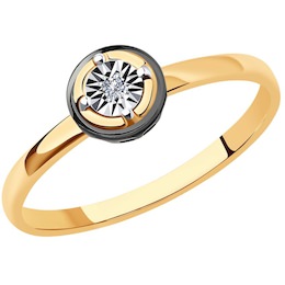 Кольцо из комбинированного золота с родированием с бриллиантом 1012107