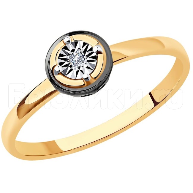 Кольцо из комбинированного золота с родированием с бриллиантом 1012107