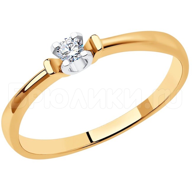 Кольцо из комбинированного золота с бриллиантом 1012221