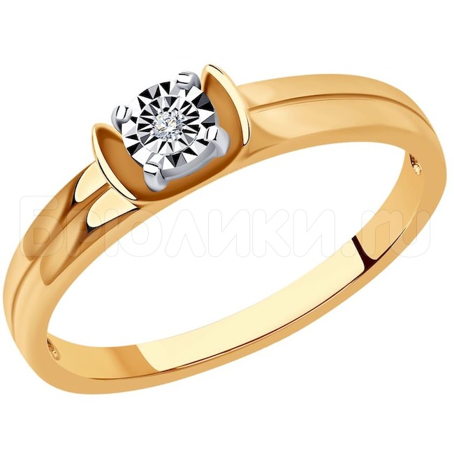 Кольцо из комбинированного золота с бриллиантом 1012222