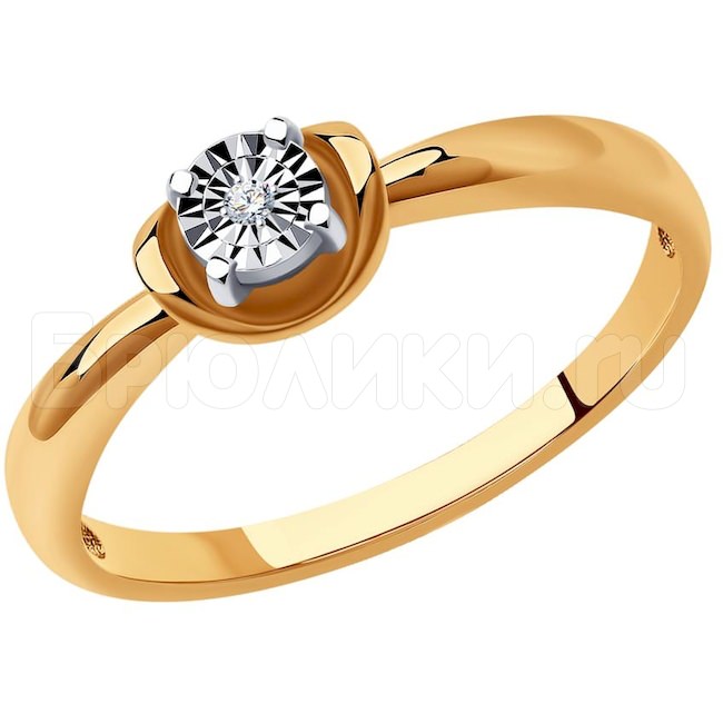 Кольцо из комбинированного золота с бриллиантом 1012225
