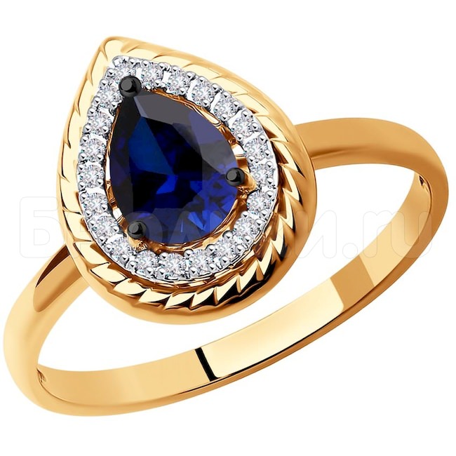 Кольцо из золота с бриллиантами и сапфиром 2011175