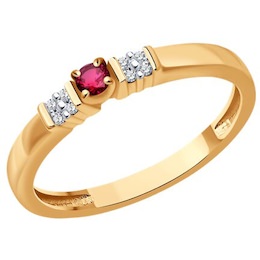 Кольцо из золота с бриллиантами и рубином 4010705