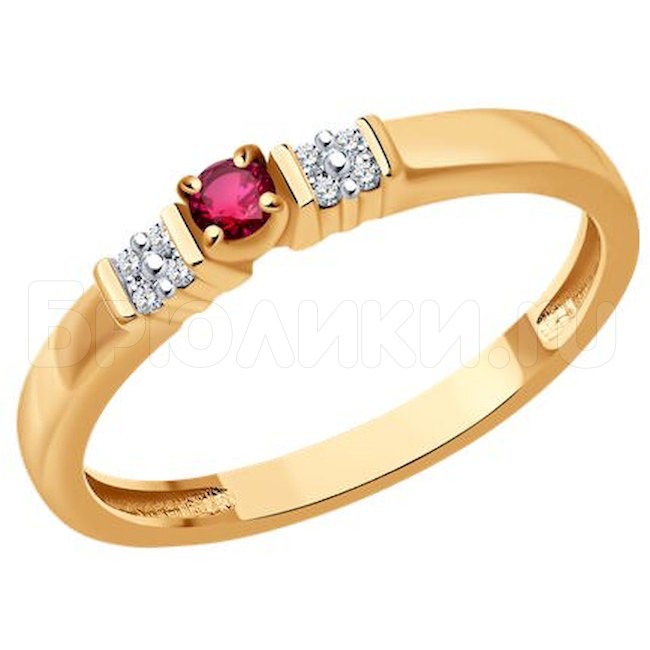 Кольцо из золота с бриллиантами и рубином 4010705