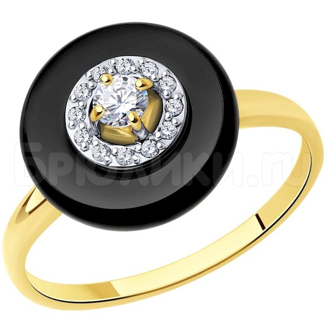 Кольцо из желтого золота с агатом и фианитами 716564-2
