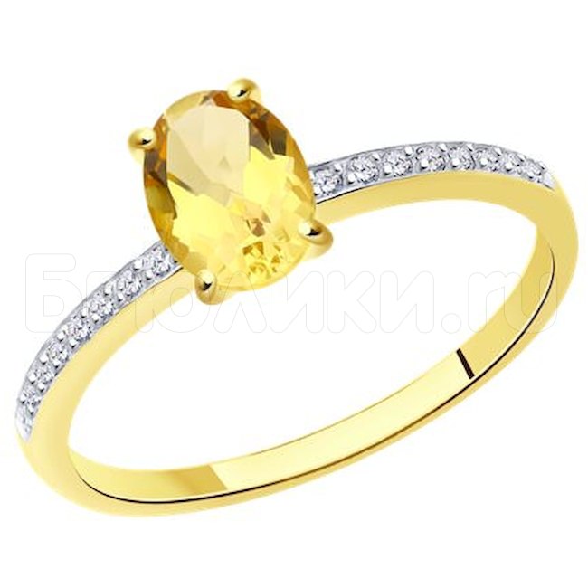 Кольцо из желтого золота с цитрином и фианитами 716695-2