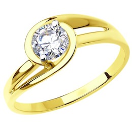 Кольцо из желтого золота с фианитом 81010534-2