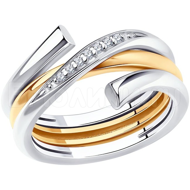 Кольцо из золочёного серебра с фианитами 93010896