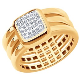 Кольцо из комбинированного золота с фианитами 018808