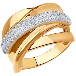 Кольцо из комбинированного золота с фианитами 018867
