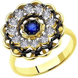 Кольцо из комбинированного золота с бриллиантами и сапфиром 2011163-2