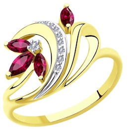 Кольцо из желтого золота с бриллиантами и рубинами 4010681-2