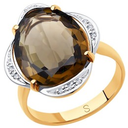 Кольцо из золота с бриллиантами и раухтопазом 6014274