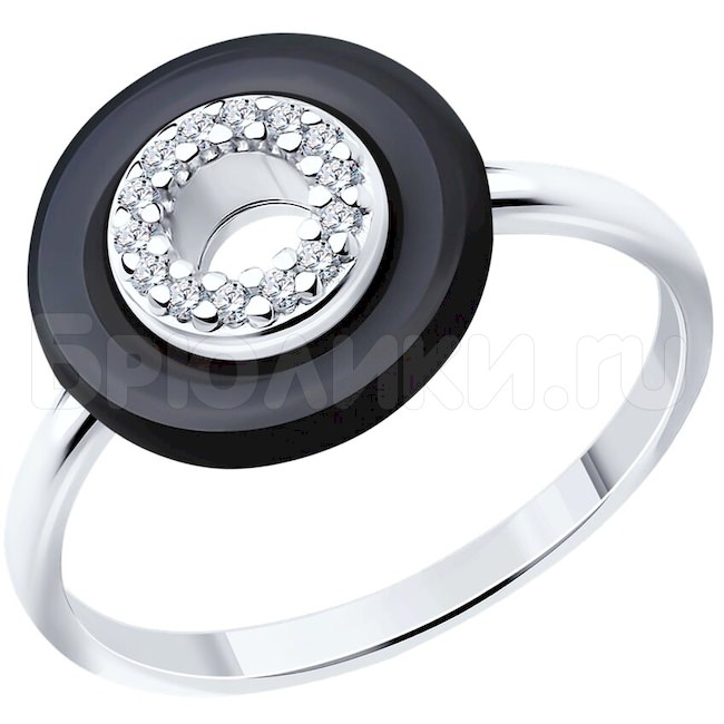 Кольцо из серебра с керамической вставкой и фианитами 94013677