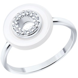 Кольцо из серебра с керамической вставкой и фианитами 94013678