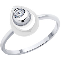 Кольцо из серебра с керамической вставкой и фианитом 94013709