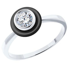 Кольцо из серебра с керамической вставкой и фианитом 94013755
