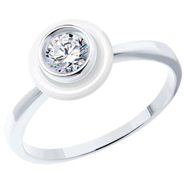 Кольцо из серебра с керамической вставкой и фианитом 94013756