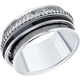 Кольцо из серебра с фианитами и эмалью 95010215