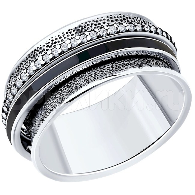 Кольцо из серебра с фианитами и эмалью 95010215