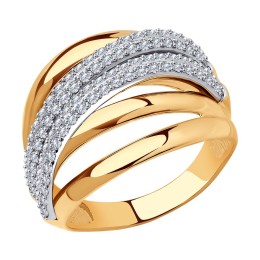 Кольцо из комбинированного золота с фианитами 018955