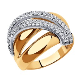 Кольцо из комбинированного золота с фианитами 018985