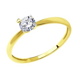 Кольцо из желтого золота с фианитом 019104-2