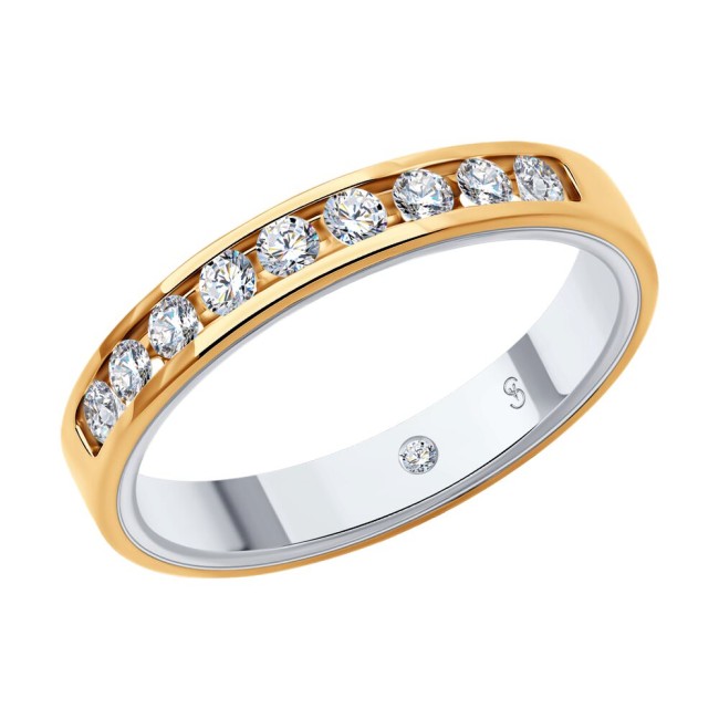 Обручальное кольцо из комбинированного золота с бриллиантами 1114340-01