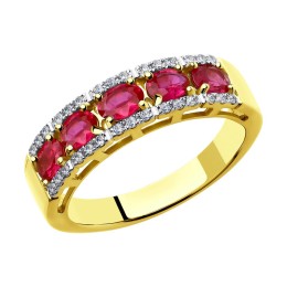 Кольцо из желтого золота с бриллиантами и рубинами 4010605-2