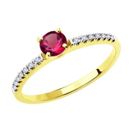 Кольцо из желтого золота с бриллиантами и рубином 4010656-2