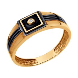 Кольцо из золота с фианитом и эмалью 51-112-02238-1