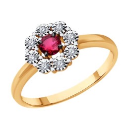 Кольцо из комбинированного золота с бриллиантами и рубином 51-210-01776-3
