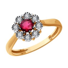 Кольцо из комбинированного золота с бриллиантами и рубином 51-210-01817-3