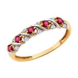 Кольцо из золота с бриллиантами и рубинами 51-210-02372-2
